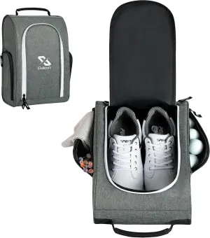 Golkcurx Golf Shoe Bag for Travel Zippered Sport Shoe Carrier Bags with Side Accessory Pockets for Socks, Tees, Golf Balls（Grey）