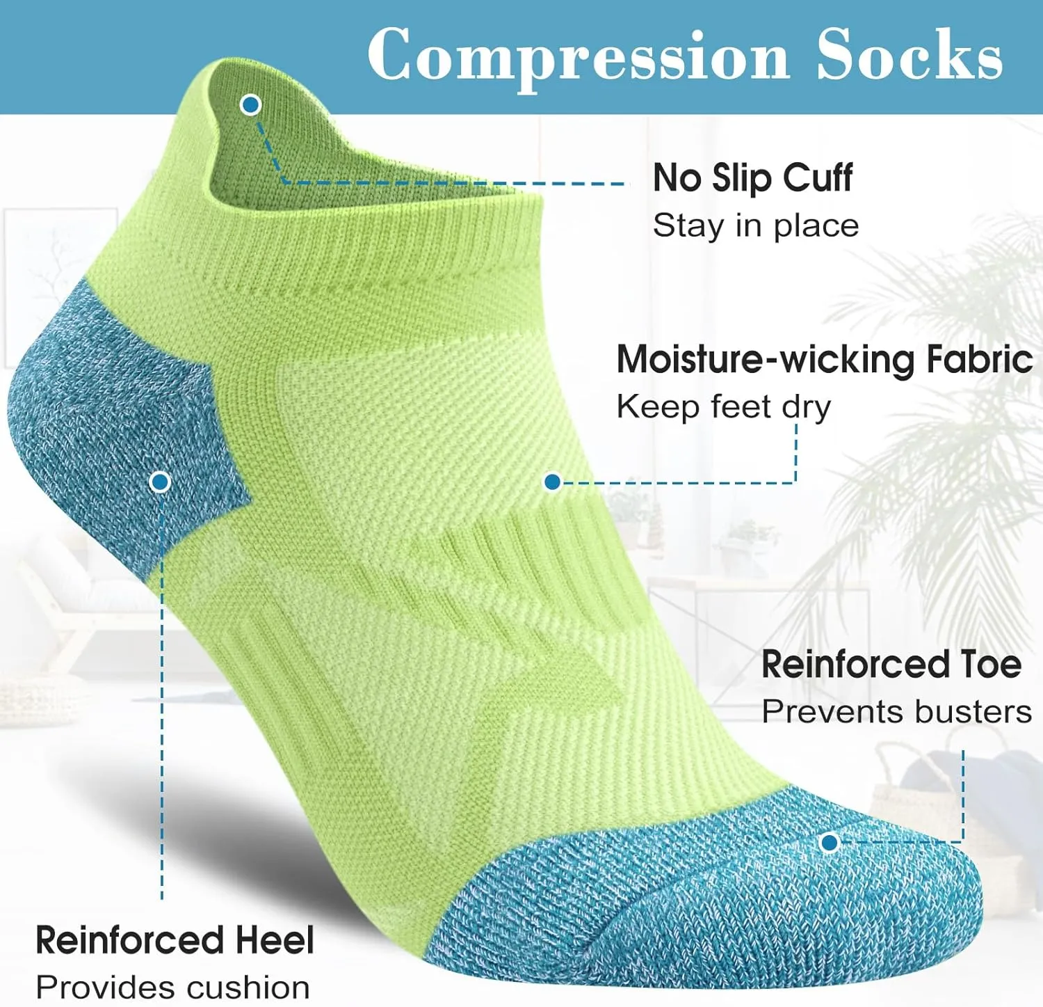 Gonii Compression Athletic Socks Cushioned Anti-Blister Comfort Fit Ankle Socks 5-6 Pairs