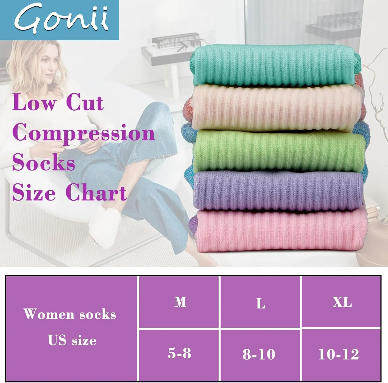 Gonii Compression Athletic Socks Cushioned Anti-Blister Comfort Fit Ankle Socks 5-6 Pairs