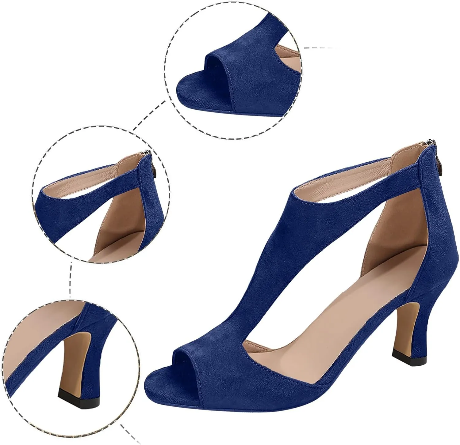 Heel Sandals for Women Dressy Suede Heels Casual Chunky Office Shoes Peep Toe Pumps Shoes T Strap High Sandals