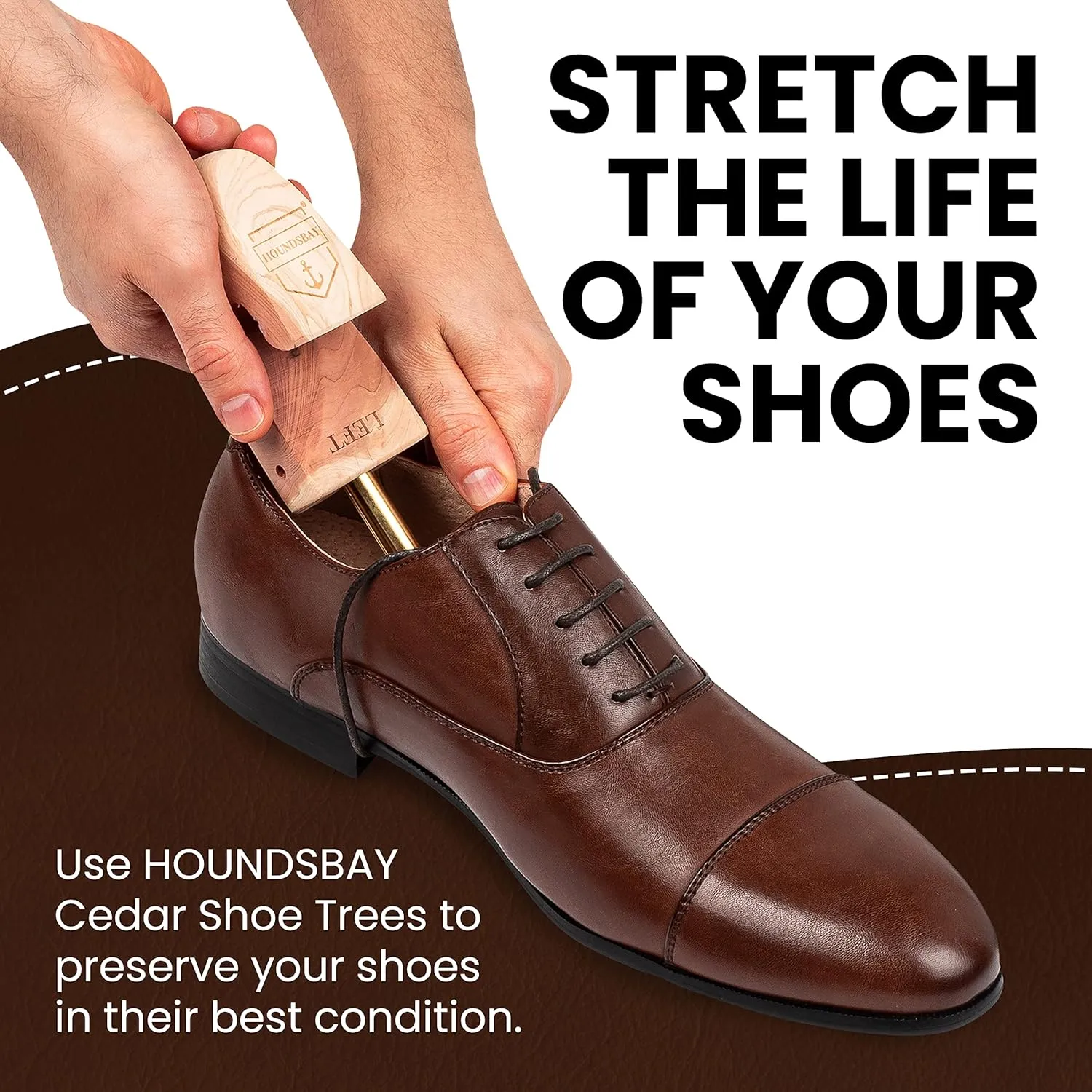 HOUNDSBAY Cedar Shoe Tree - Shoe Trees for Men & Women, Sneakers, Widener & Shaper