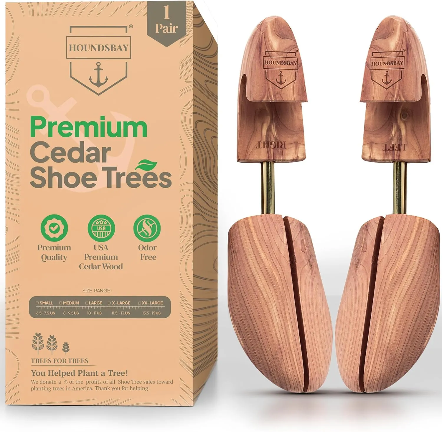 HOUNDSBAY Cedar Shoe Tree - Shoe Trees for Men & Women, Sneakers, Widener & Shaper