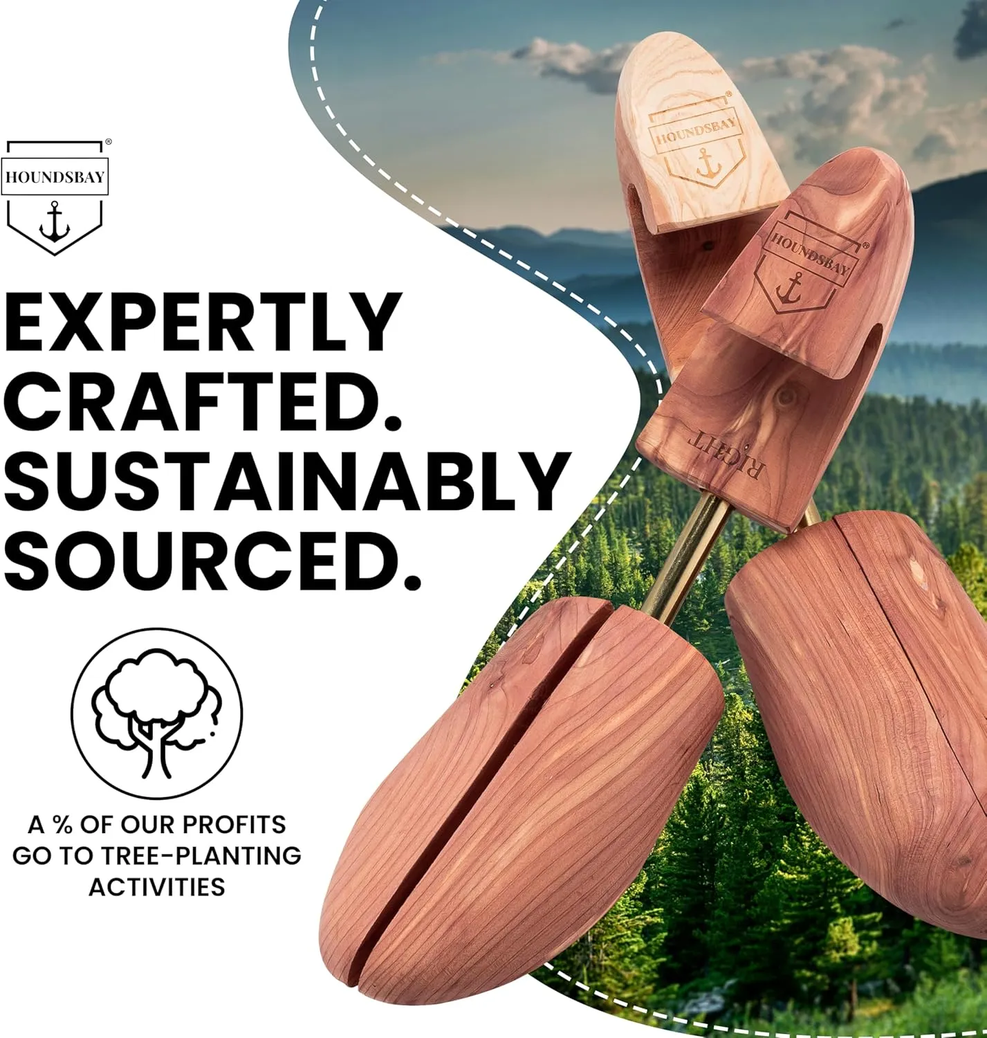 HOUNDSBAY Cedar Shoe Tree - Shoe Trees for Men & Women, Sneakers, Widener & Shaper