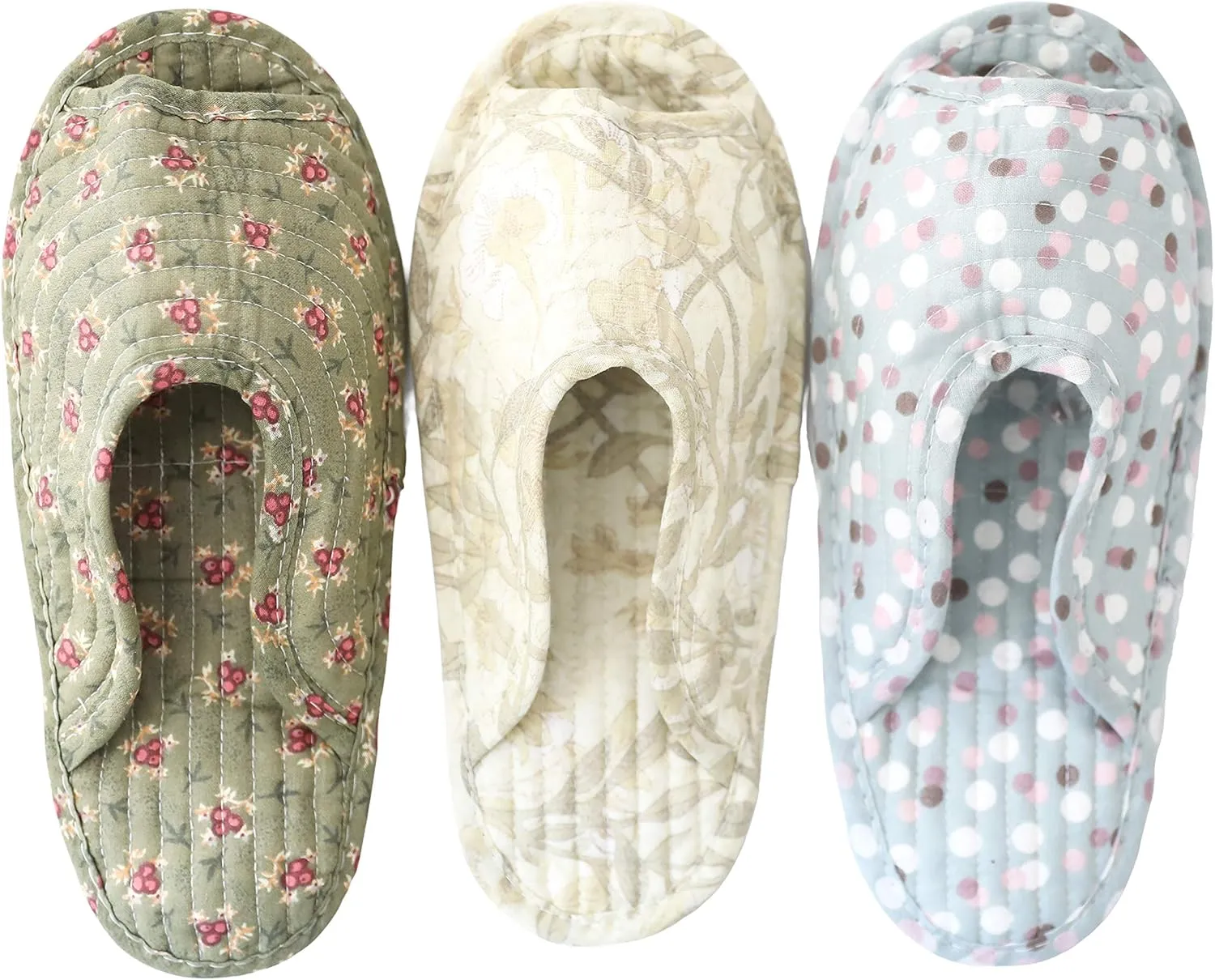 House Slippers for Women - Lightweight Cotton Quilted Home Slippers, Easy Machine Washable Like Socks, Foldable and Portable, Indoor Breathable Shoes for Your Feet Relaxing, Set of 3 Pairs (Medium