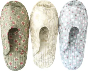 House Slippers for Women - Lightweight Cotton Quilted Home Slippers, Easy Machine Washable Like Socks, Foldable and Portable, Indoor Breathable Shoes for Your Feet Relaxing, Set of 3 Pairs (Medium