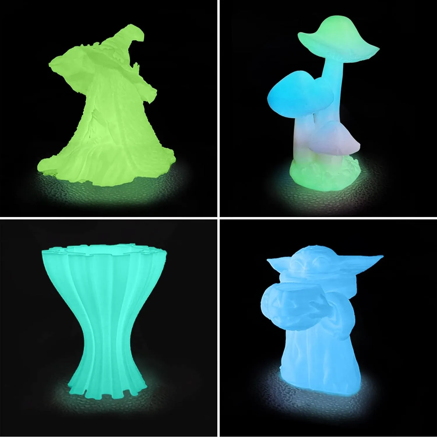 iSANMATE 3D Printer Filament Bundle, Glow in The Dark Filament Multicolor, Green, Blue and Blue-Green, PLA Filament 1.75 mm, Dimensional Accuracy  /- 0.03 mm, 250g X 4 Pack