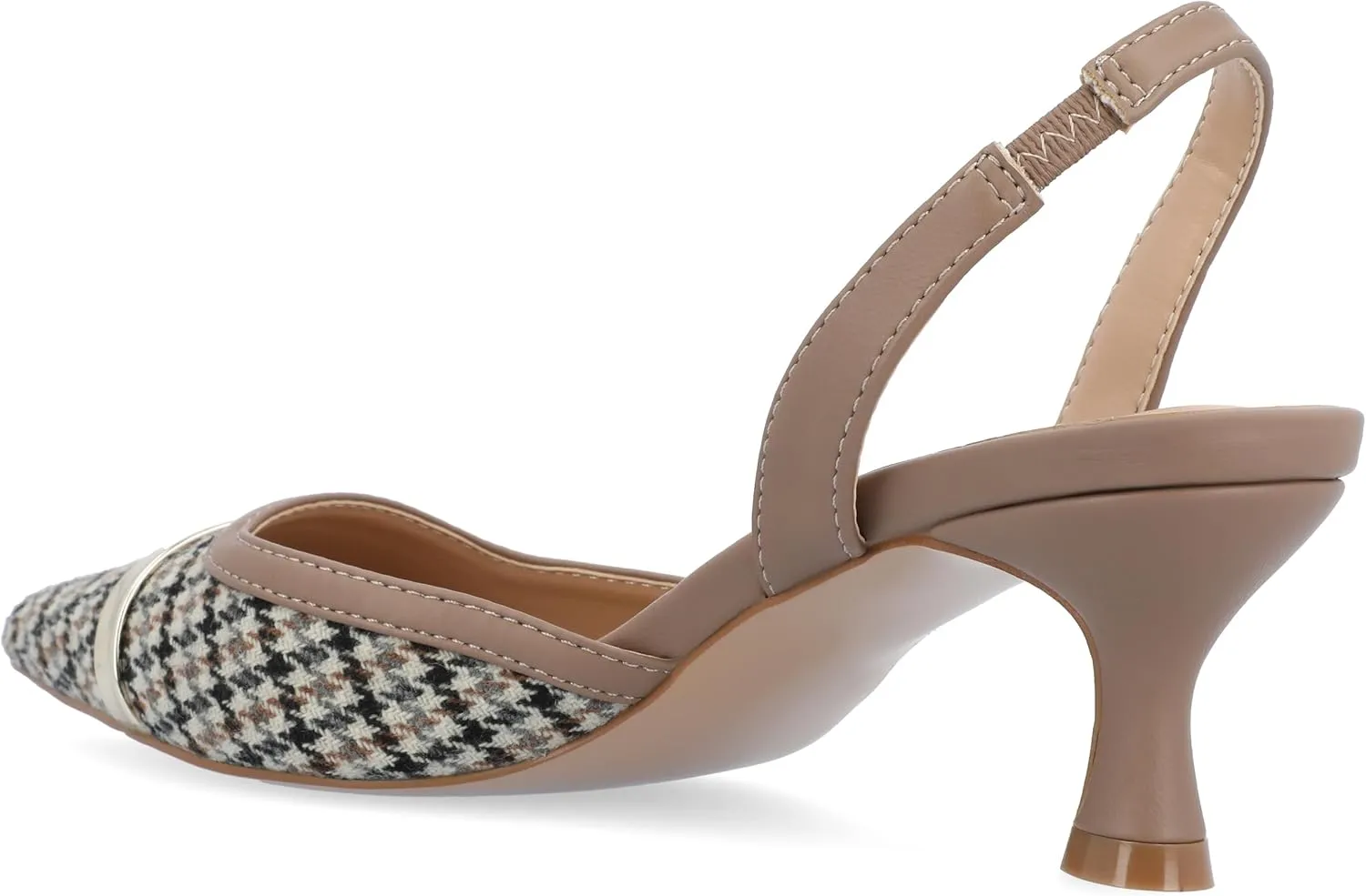 Journee Womens Slip On Mule Houndstooth Kitten Heel Slingback Closed Pointed Toe Nellia Padded Pump