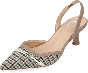 Journee Womens Slip On Mule Houndstooth Kitten Heel Slingback Closed Pointed Toe Nellia Padded Pump