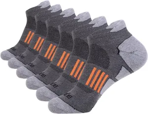 JOYNÉE Men's 6 Pack Athletic No Show Performance Comfort Cushioned Low Cut Running Tab Socks,Black,Sock Size:10-13