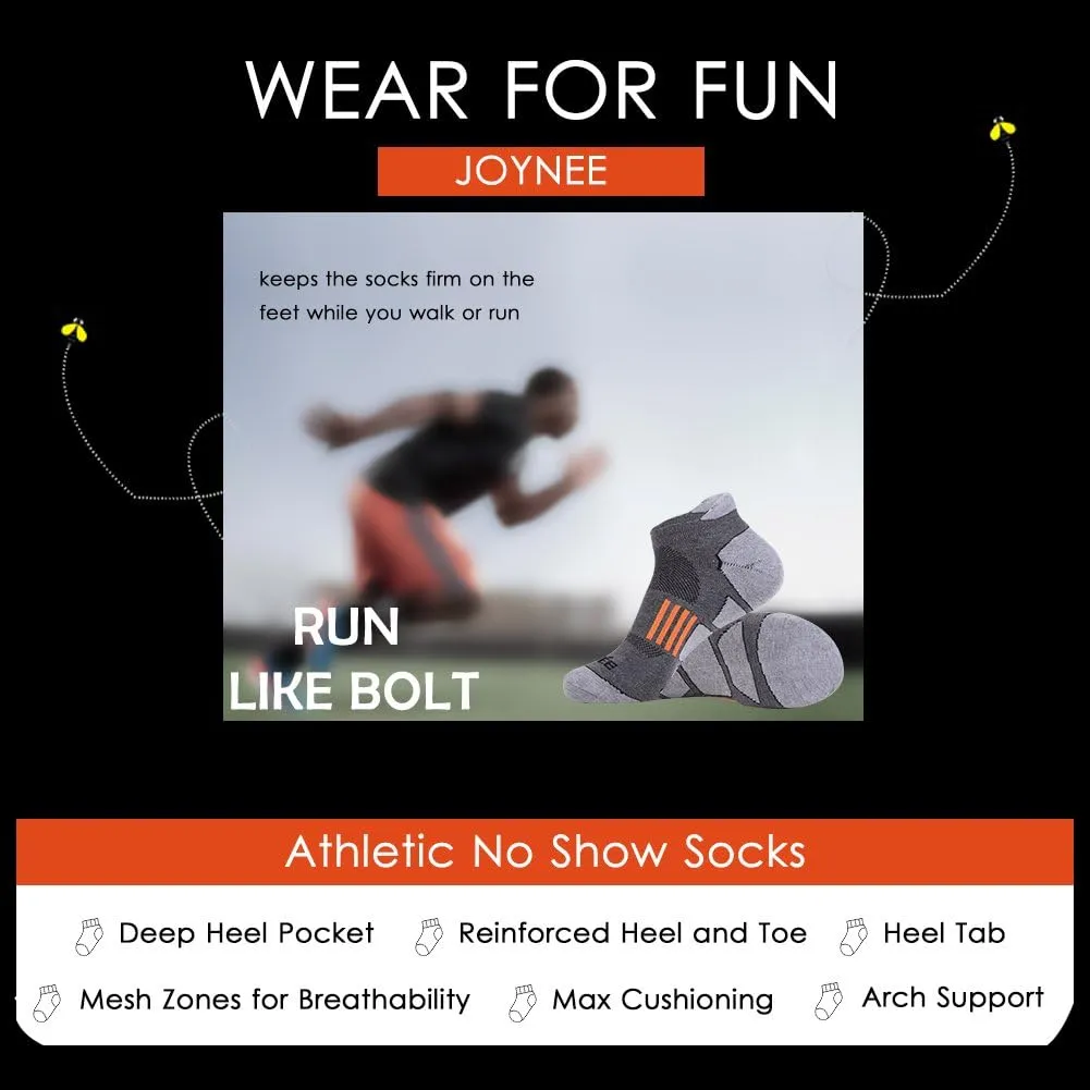 JOYNÉE Men's 6 Pack Athletic No Show Performance Comfort Cushioned Low Cut Running Tab Socks,Black,Sock Size:10-13