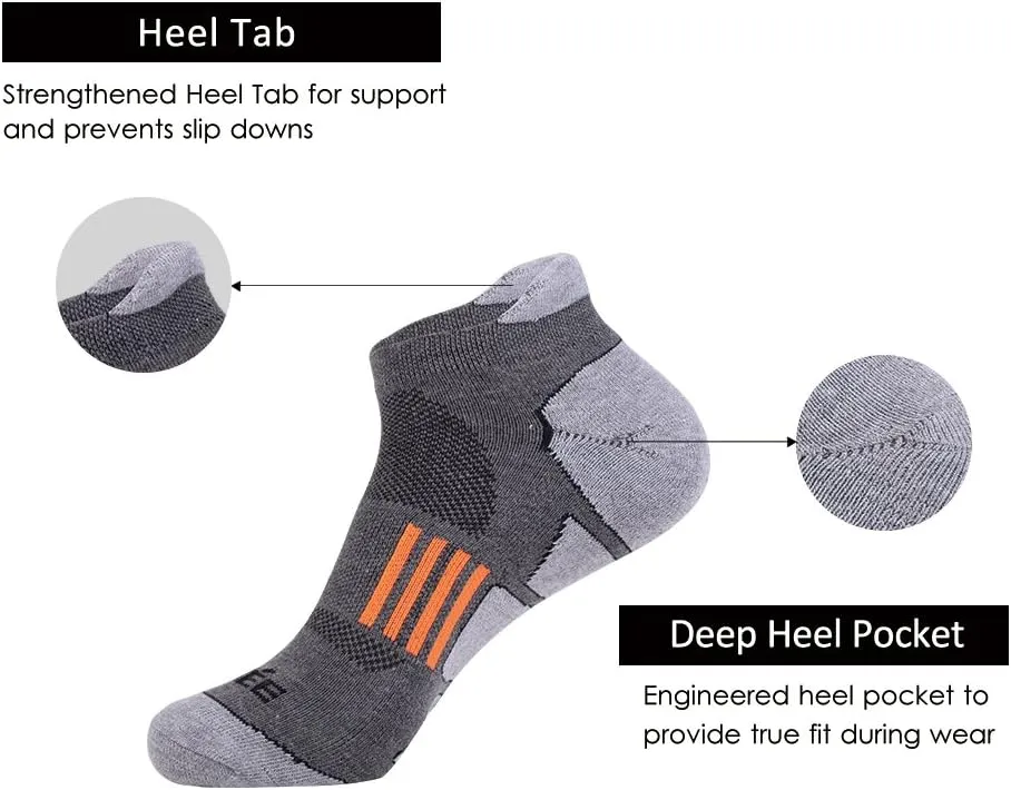 JOYNÉE Men's 6 Pack Athletic No Show Performance Comfort Cushioned Low Cut Running Tab Socks,Black,Sock Size:10-13