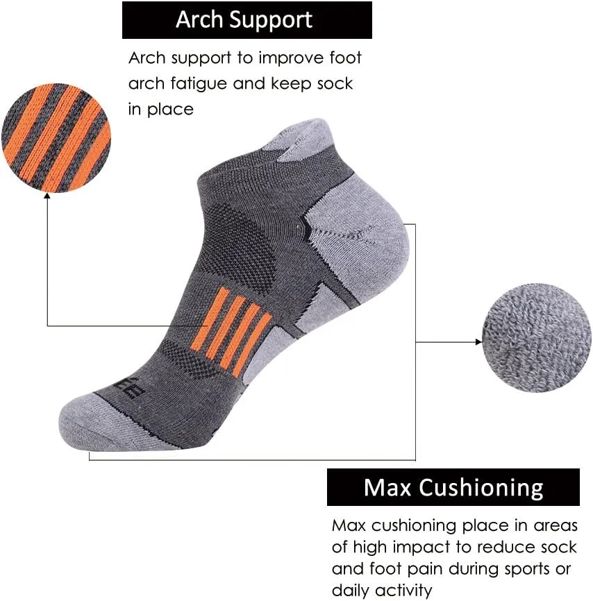 JOYNÉE Men's 6 Pack Athletic No Show Performance Comfort Cushioned Low Cut Running Tab Socks,Black,Sock Size:10-13