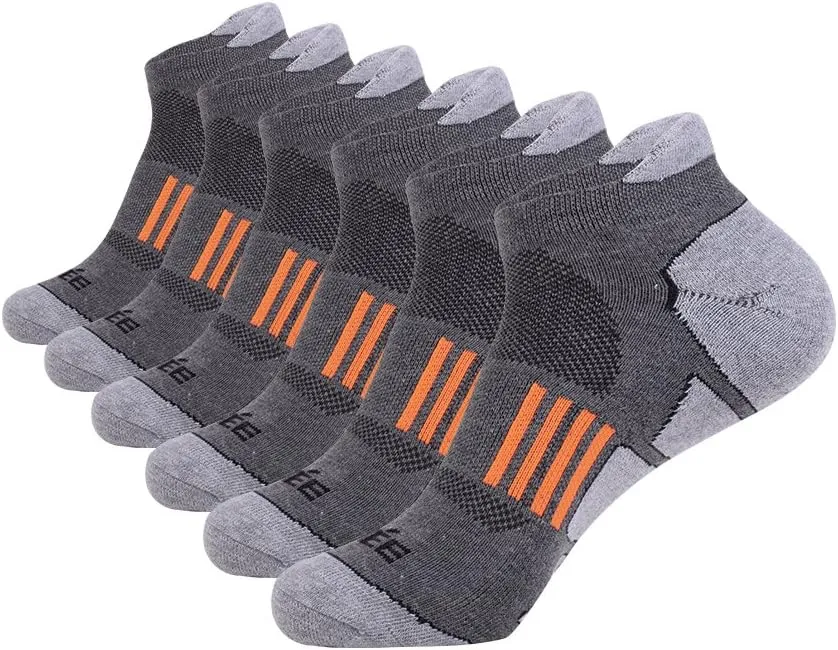 JOYNÉE Men's 6 Pack Athletic No Show Performance Comfort Cushioned Low Cut Running Tab Socks,Black,Sock Size:10-13