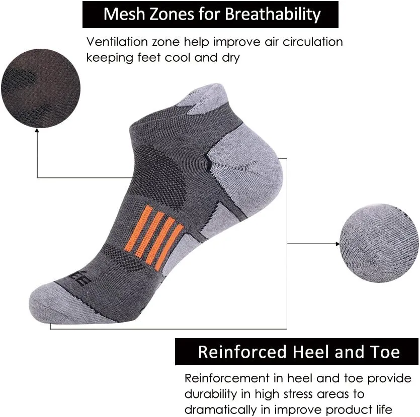 JOYNÉE Men's 6 Pack Athletic No Show Performance Comfort Cushioned Low Cut Running Tab Socks,Black,Sock Size:10-13