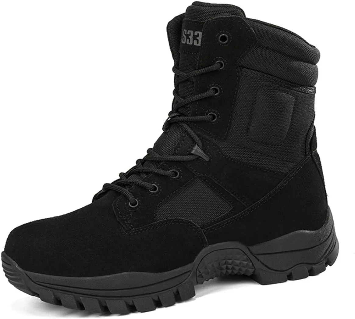 Kervaky Men's Tactical Boots, side zipper, easy to wear, outdoor, work, military boot, tactical boots for men
