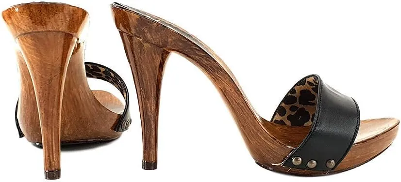 Kiara Shoes Clogs Sexy with Black Leather Band Heel 12 - KM7103 Nero