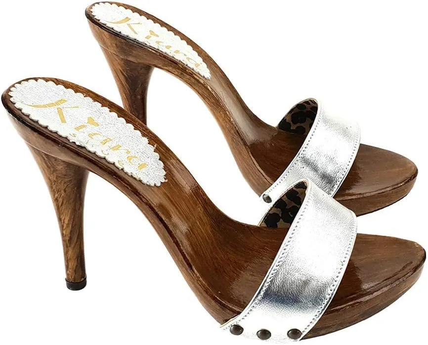 Kiara Shoes Clogs Sexy with Black Leather Band Heel 12 - KM7103 Nero