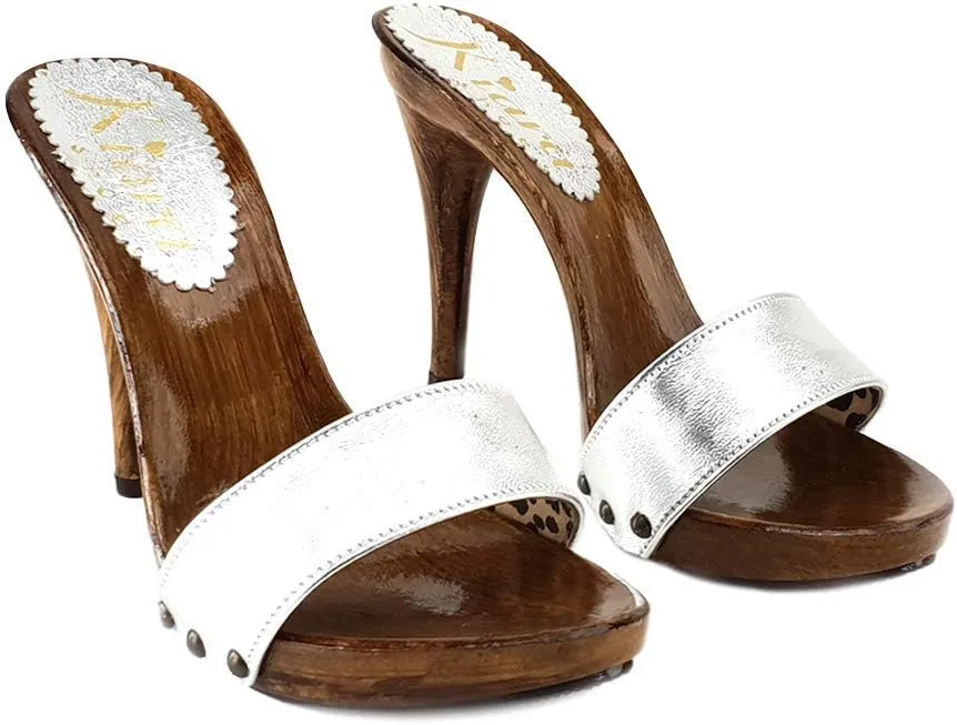 Kiara Shoes Clogs Sexy with Black Leather Band Heel 12 - KM7103 Nero