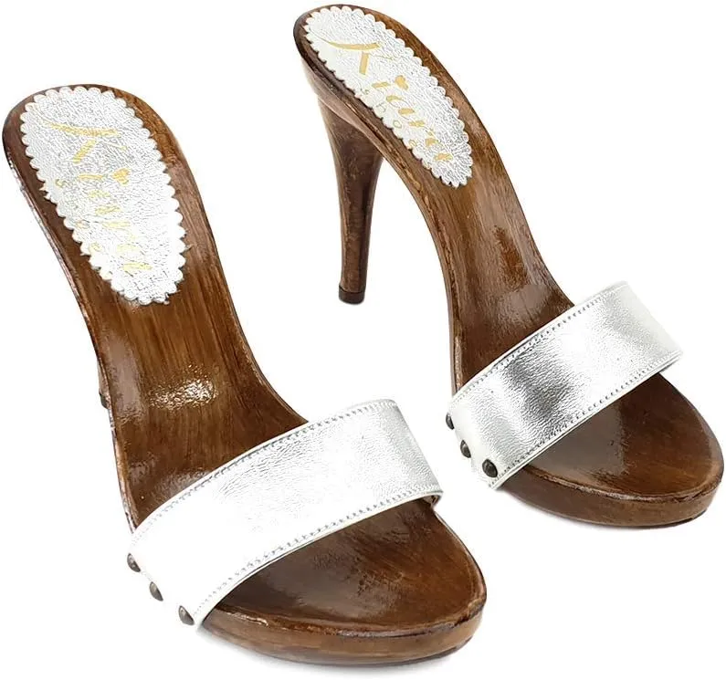 Kiara Shoes Clogs Sexy with Black Leather Band Heel 12 - KM7103 Nero
