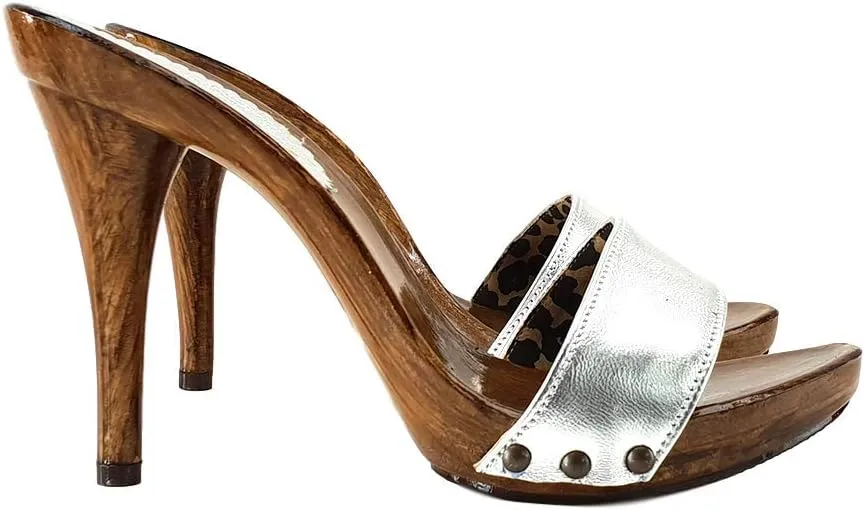 Kiara Shoes Clogs Sexy with Black Leather Band Heel 12 - KM7103 Nero