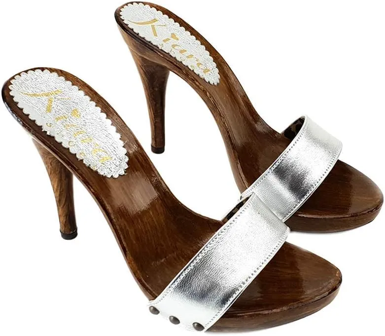Kiara Shoes Clogs Sexy with Black Leather Band Heel 12 - KM7103 Nero