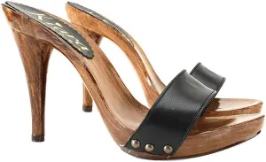 Kiara Shoes Clogs Sexy with Black Leather Band Heel 12 - KM7103 Nero