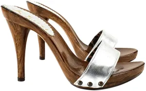 Kiara Shoes Clogs Sexy with Black Leather Band Heel 12 - KM7103 Nero