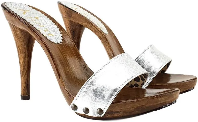Kiara Shoes Clogs Sexy with Black Leather Band Heel 12 - KM7103 Nero