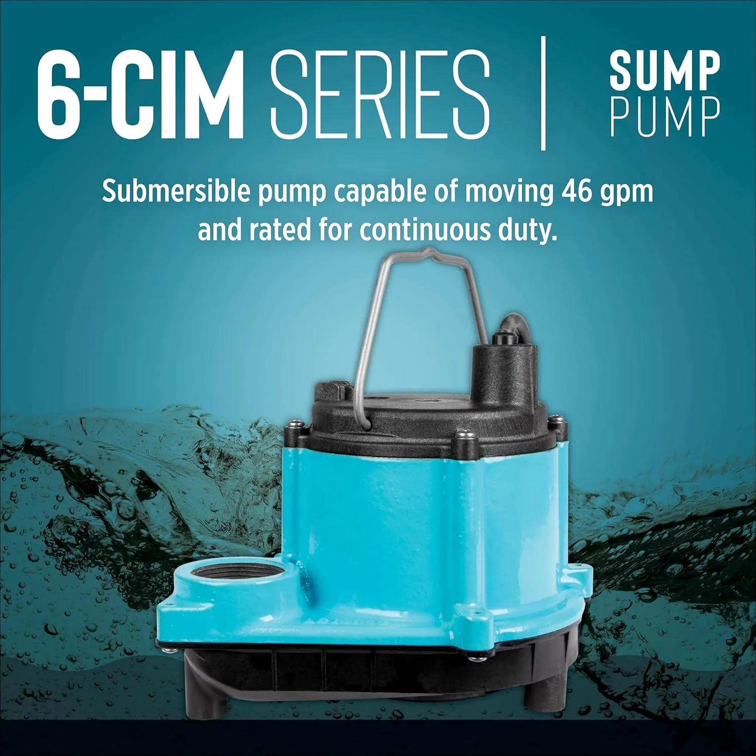 Little Giant 6-CIM-R 115-Volt, 1/3 HP, 2750 GPH Manual Submersible Sump/Utility Pump with 10-Ft. Cord, Blue, 506271