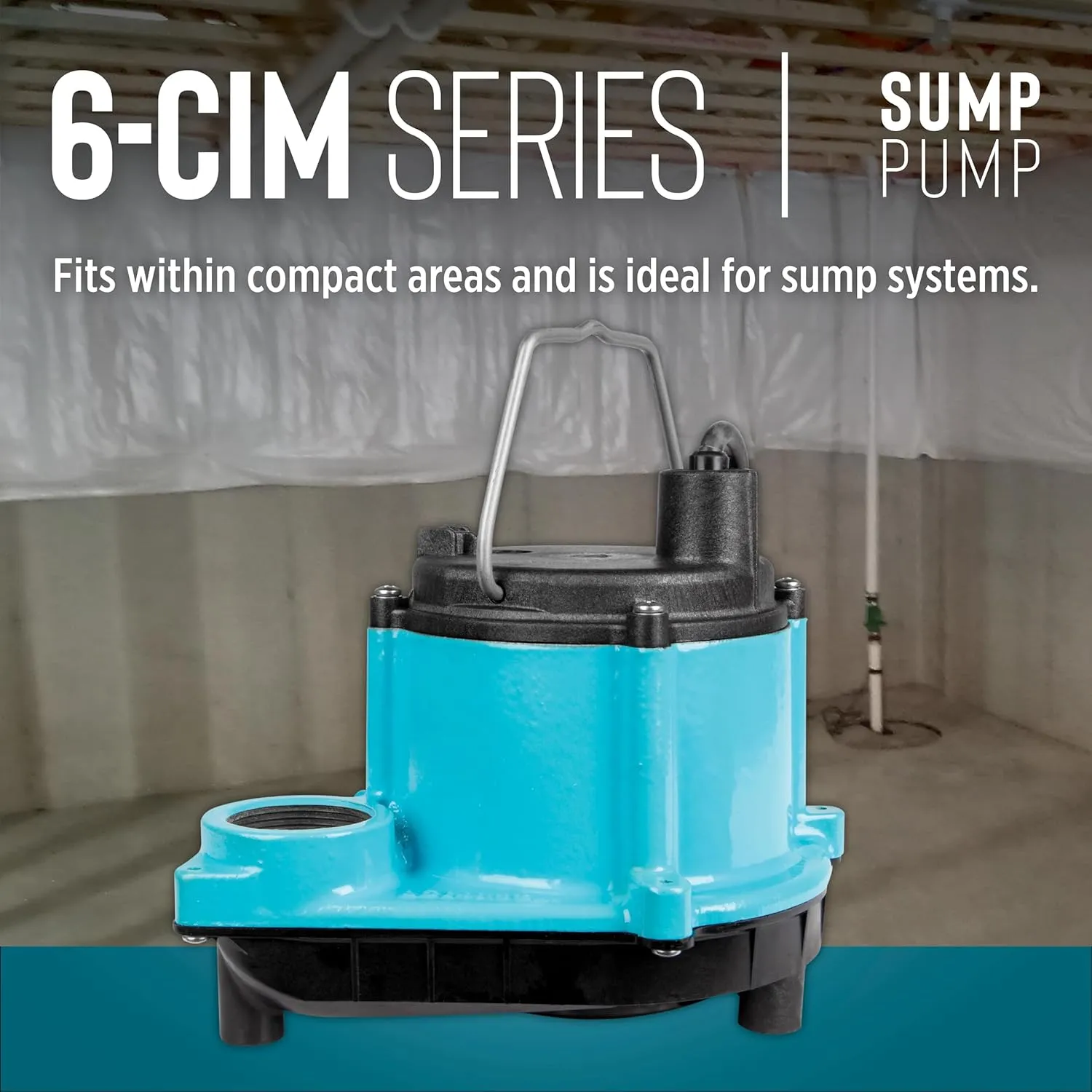Little Giant 6-CIM-R 115-Volt, 1/3 HP, 2750 GPH Manual Submersible Sump/Utility Pump with 10-Ft. Cord, Blue, 506271