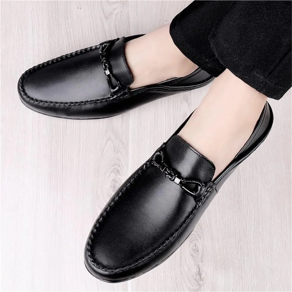 Loafers for Men Round Toe Leather Loafer Shoes Flexible Comfortable Lightweight Wedding Slip-on