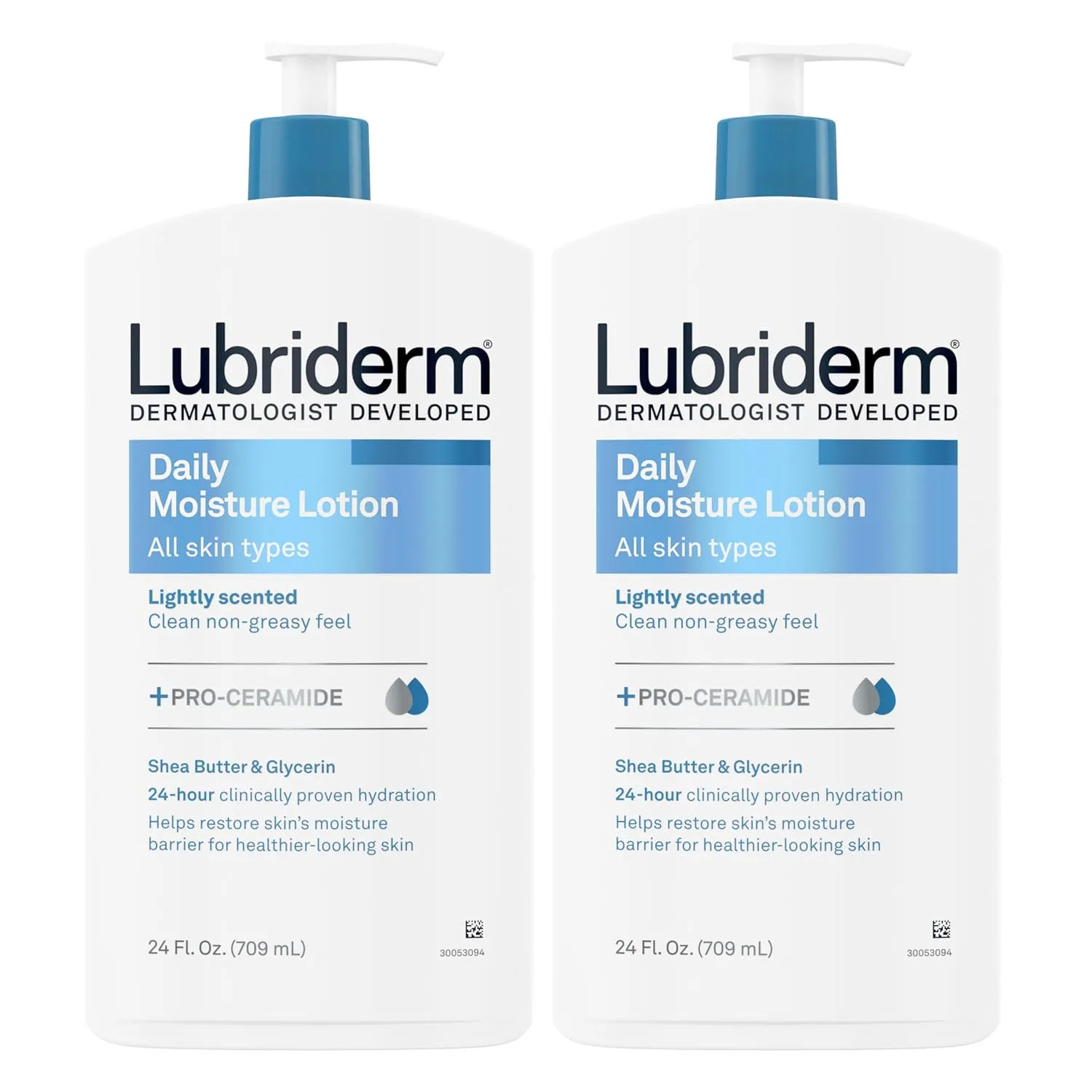 Lubriderm Daily Moisture Lotion   Pro-Ceramide with Shea Butter & Glycerin Helps Moisturize Dry Skin, Hydrating Face, Hand & Body Lotion, Light Scent, Non-Greasy, Twin Pack, 24 fl. oz, 2 Pack