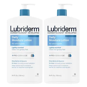 Lubriderm Daily Moisture Lotion   Pro-Ceramide with Shea Butter & Glycerin Helps Moisturize Dry Skin, Hydrating Face, Hand & Body Lotion, Light Scent, Non-Greasy, Twin Pack, 24 fl. oz, 2 Pack