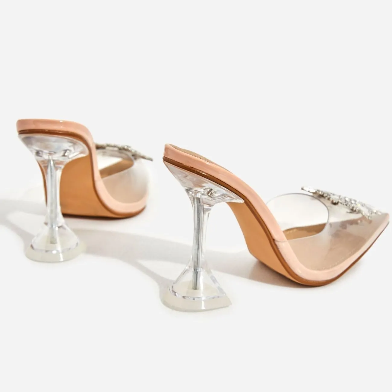 Luxemoda Midnight Diamond Perspex Heel Mule Nude Patent Clear Lucite Pumps