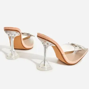 Luxemoda Midnight Diamond Perspex Heel Mule Nude Patent Clear Lucite Pumps