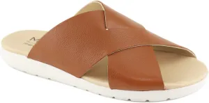 Marc Joseph New York Womens Casual Genuine Leather Flat Slide Mules Criss Cross Sandals Open Toe Backless Comfortable Lightweight EVA Sole Fashion Slip-on Slides