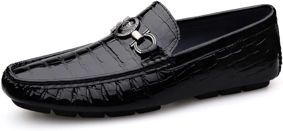 MCMUS Driving Moccasins Loafer Shoes for Men Round Toe Faux Crocodile Embossed Leather Flat Heel Anti-Slip Lightweight Resistant Flexible Outdoor Slip On for Any Attire