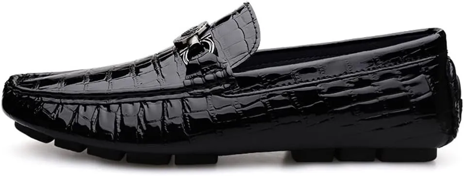 MCMUS Driving Moccasins Loafer Shoes for Men Round Toe Faux Crocodile Embossed Leather Flat Heel Anti-Slip Lightweight Resistant Flexible Outdoor Slip On for Any Attire