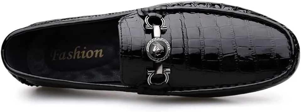 MCMUS Driving Moccasins Loafer Shoes for Men Round Toe Faux Crocodile Embossed Leather Flat Heel Anti-Slip Lightweight Resistant Flexible Outdoor Slip On for Any Attire