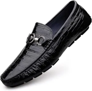MCMUS Driving Moccasins Loafer Shoes for Men Round Toe Faux Crocodile Embossed Leather Flat Heel Anti-Slip Lightweight Resistant Flexible Outdoor Slip On for Any Attire