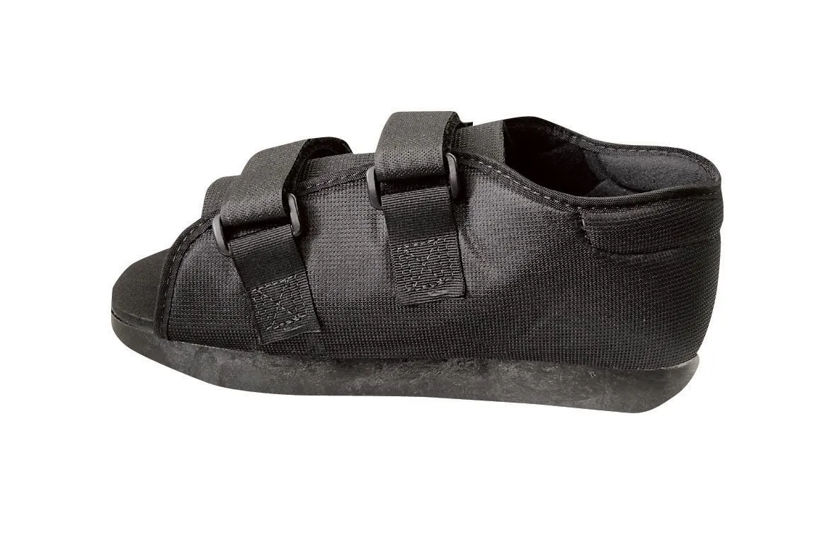 Medline Semi-Rigid Post-Op Shoes, Nylon Upper, Soft Lining, Women's Large (9.5-10.5), Black, Cushioned Rocker Sole, Molded Heel, 1 Each