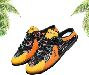 Men's Backless Sneakers, New Slip-On Men's Sports Slippers, Casual Beach Breathable Mesh Half Slippers with Colorful Print