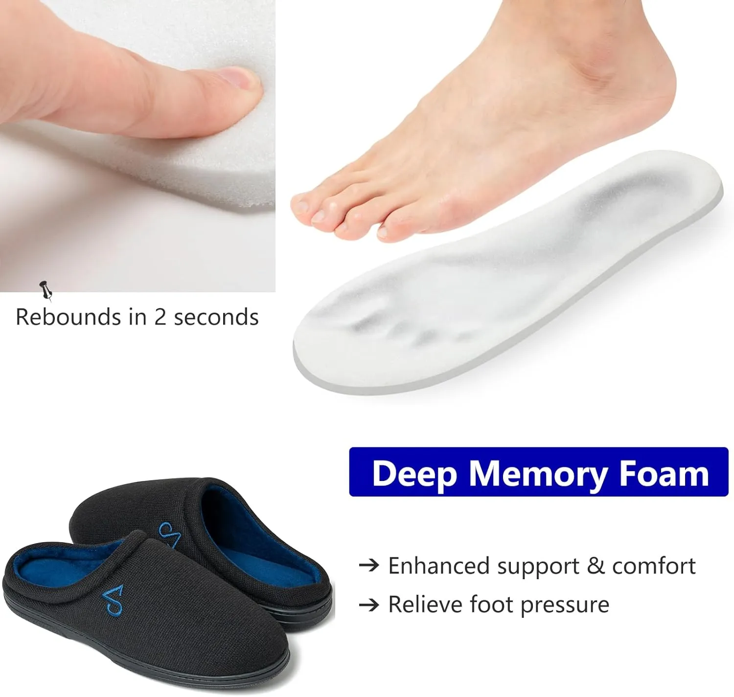 Men's Cozy House Slippers Indoor Shoes Memory Foam Insoles & Rubber Soles