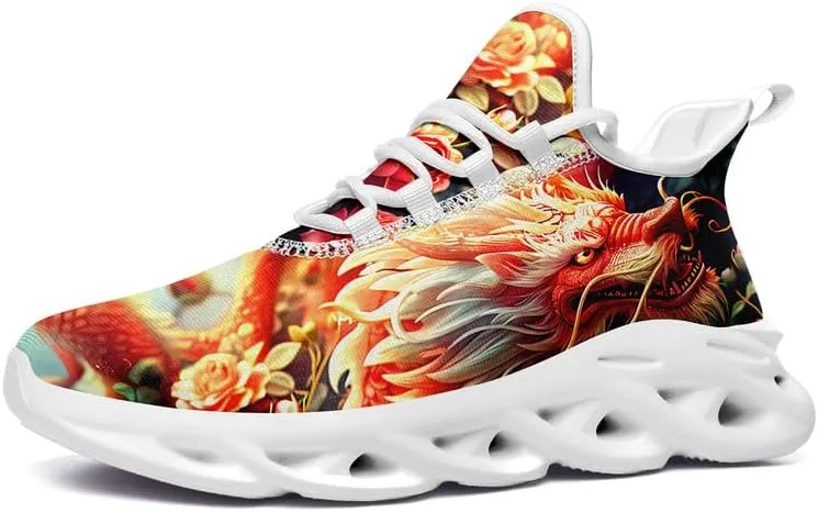 Mens Dragon Running Shoes Breathable Cushion Non Slip Outdoor Sports Walking Sneaker Tennis Jogging Training Tennis Shoes