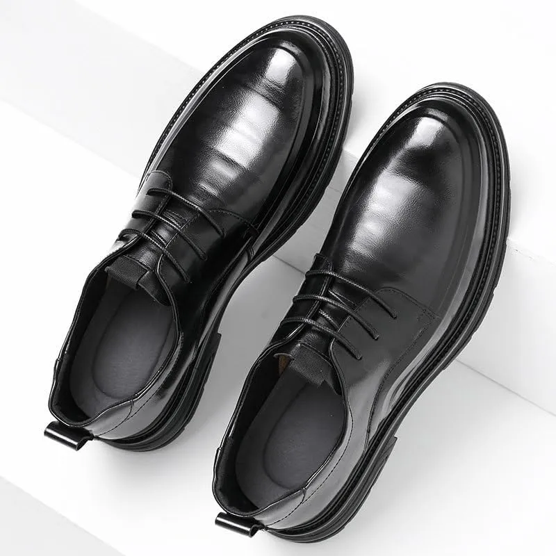 Men's Leather Lace Up Platform Block Heel Business Oxford Shoes Tuxedo Derby Shoe