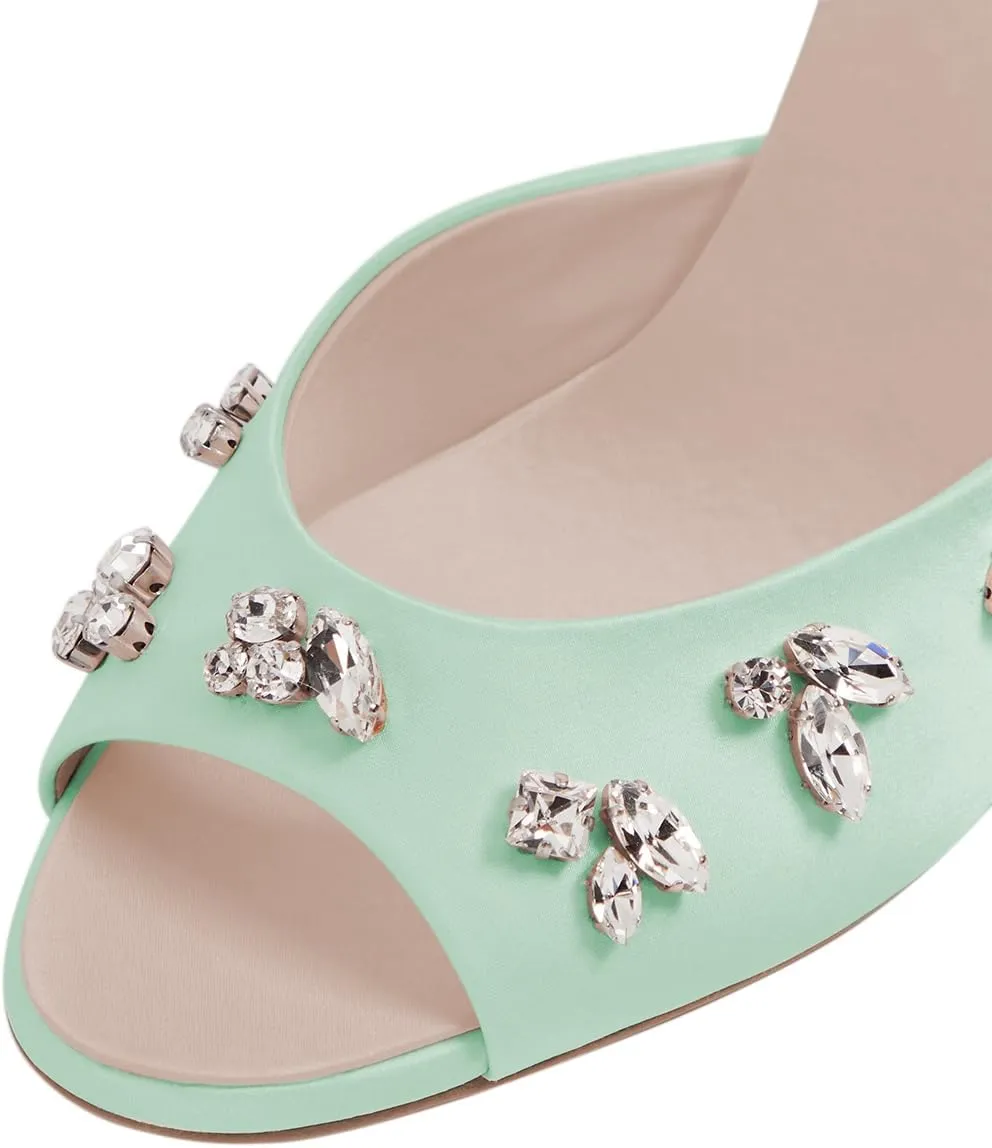 Milooey shoes Women's Peep Toe Stiletto Mules Glitter Rhinestone Studded Heeled Sandals High Heels Slides Backless Dressy Slipper Wedding Party Shoes Size 4-16 US