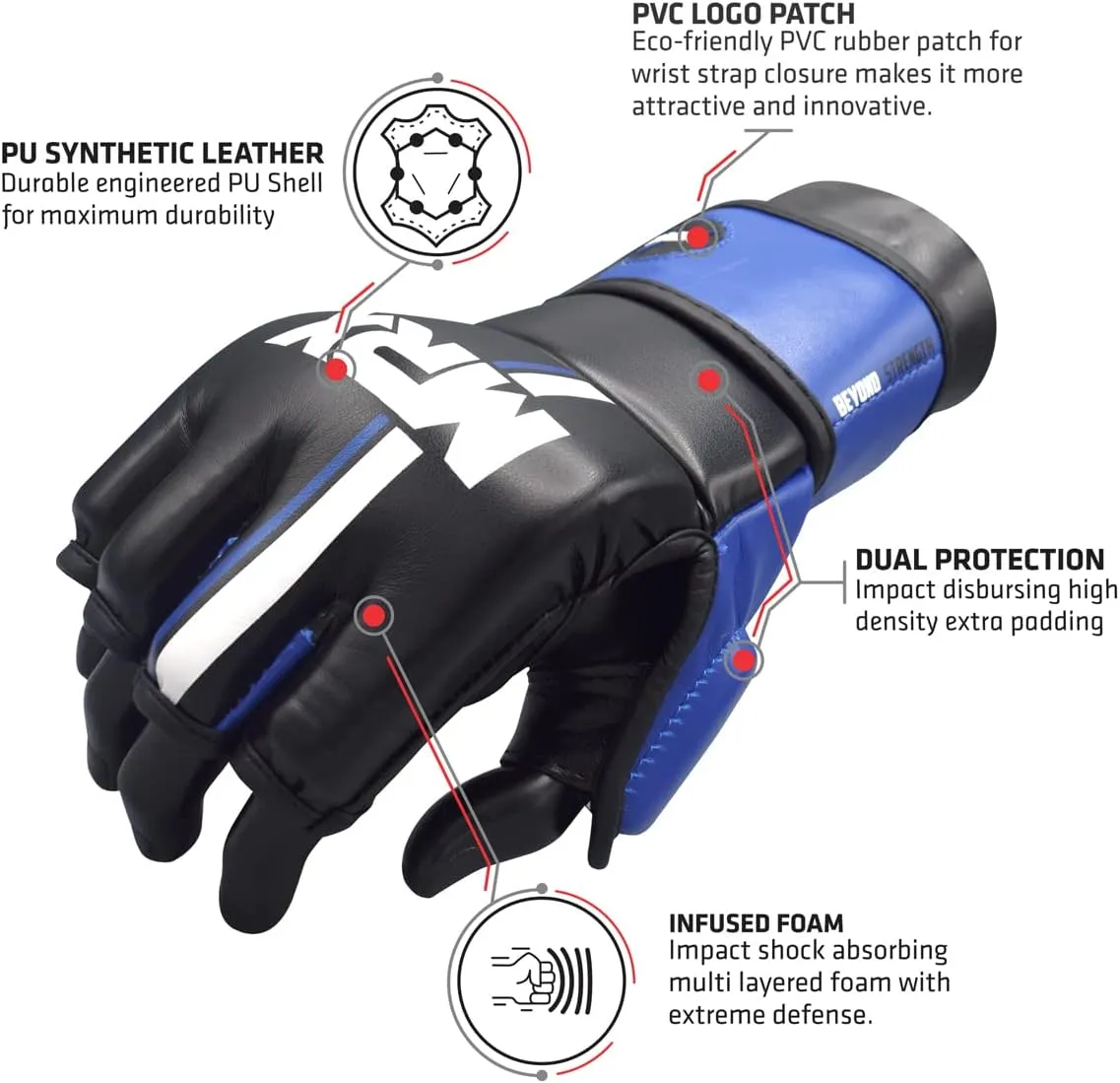 MMA Gloves for Grappling Sparring, with Open Ventilated Palm, Martial Arts Mitts Suitable for Men Women, Kara Cage Fighting, Combat Sports Training, Muay Thai, Punching Bag and Kickboxing