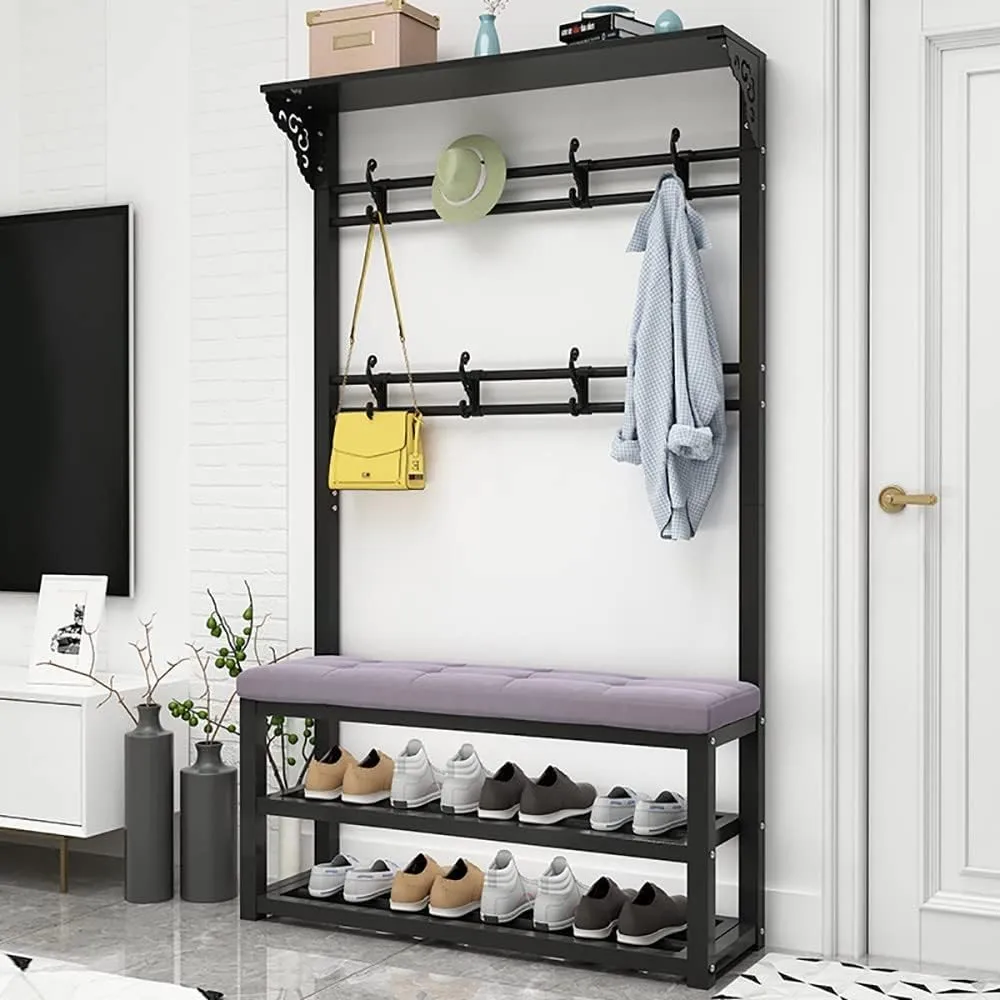 Modern Industrial Entryway Coat Rack with Shoe Bench: 11 Hooks 2 Tier Shoe Rack 4 in 1 Hall Tree for Hallway and Living Rooms Easy to Assemble 100x30x172cm