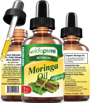 Organic MORINGA OIL Moringa oleifera Certified Organic 100% Natural Pure Virgin Unrefined 2 Fl.oz.- 60 ml for Face, Skin, Body, Hair, Lip, Nails Anti-Aging, rich in Vitamin E by myVidaPure