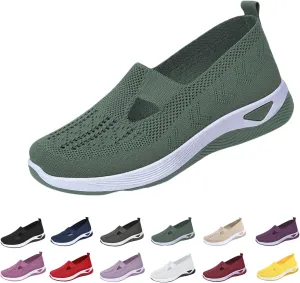 Orthowalkway Womens Shoes Orthopedic Arch Support Breathable Flying Woven Sneakers Casual Comfort Wear Slip On Sneaker